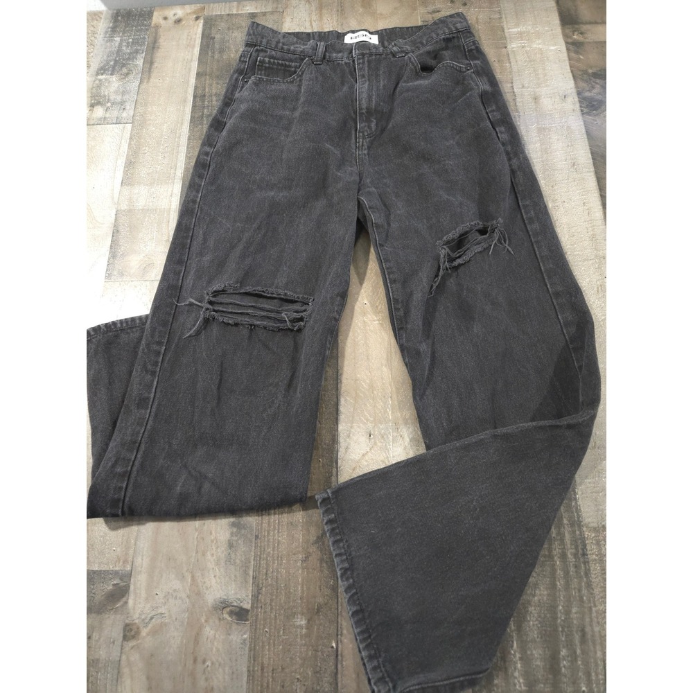 RSQ Y2K Distressed Washed Black Knee Blowout Wide Leg Jeans Women's Size 27